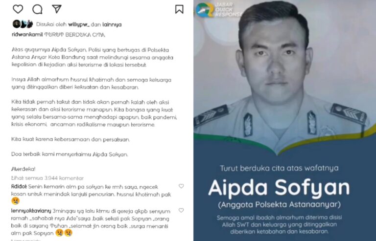 Ridwan Kamil Ucapkan Belasungkawa atas Gugurnya Aipda Sofyan Pasca Kejadian Bom Bunuh Diri